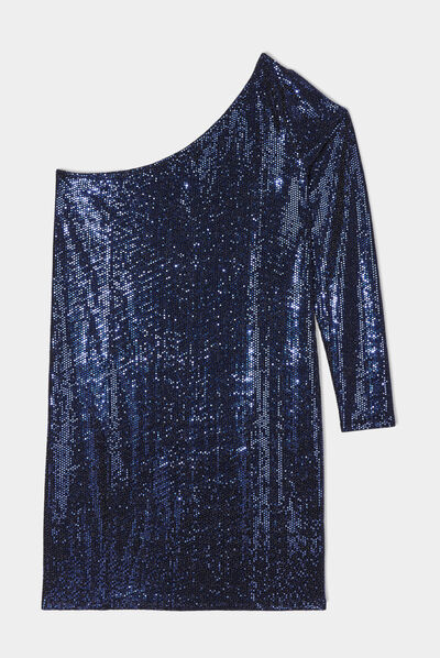 Robe asymétrique à sequins bleu femme