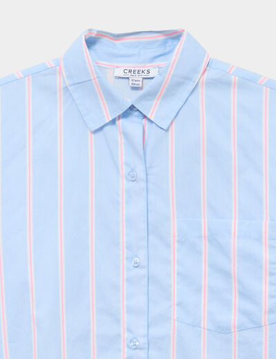 Chemise droite manches longues coton bleu ciel fille