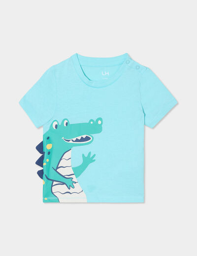 T-shirt manches courtes col rond coton bleu turquoise bébé garçon