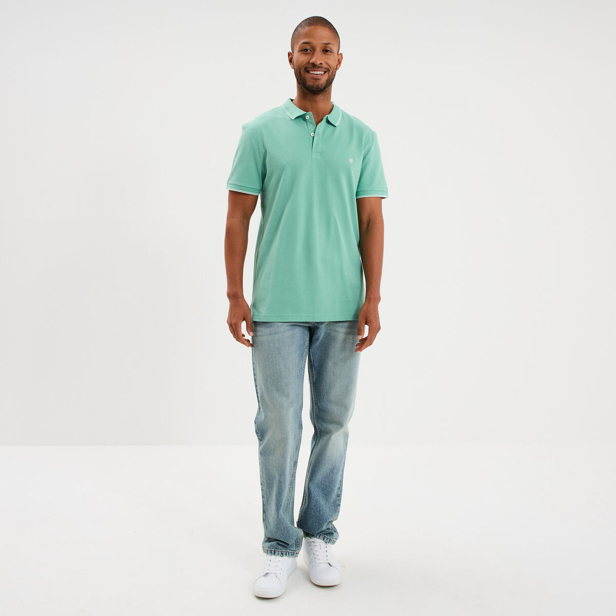 Polo piqu&eacute; coton manches courtes vert menthe homme