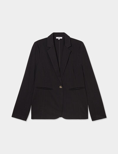 Veste blazer droite boutonnée 2 poches noir femme