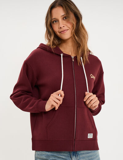 Sweat zipp&eacute; &agrave; capuche violet fonc&eacute; femme
