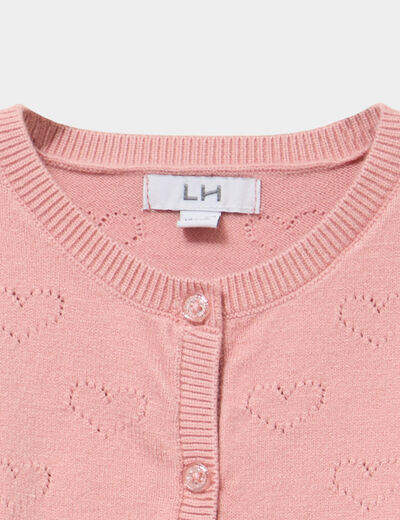 Gilet manches longues boutonn&eacute; rose poudr&eacute;e b&eacute;b&eacute; fille