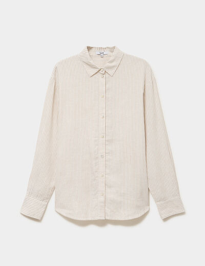 Chemise oversize lin m&eacute;lang&eacute; beige femme