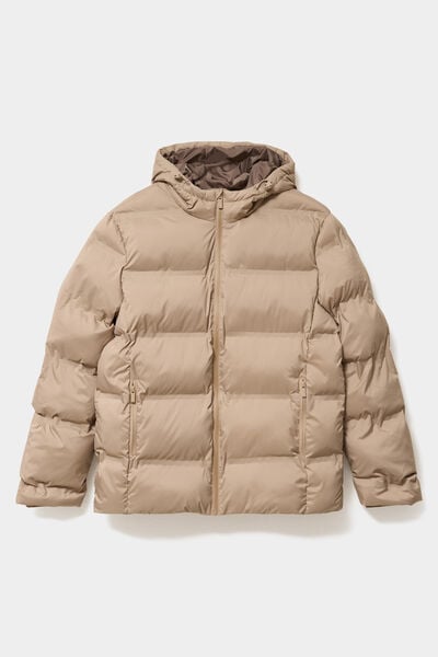 Doudoune courte &agrave; capuche d&eacute;perlante taupe homme
