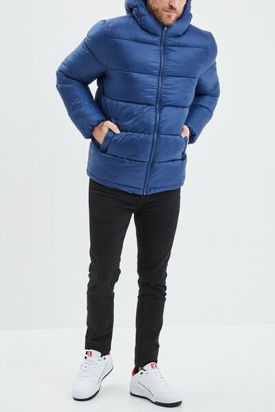 Doudoune zippée à capuche bleu roi homme