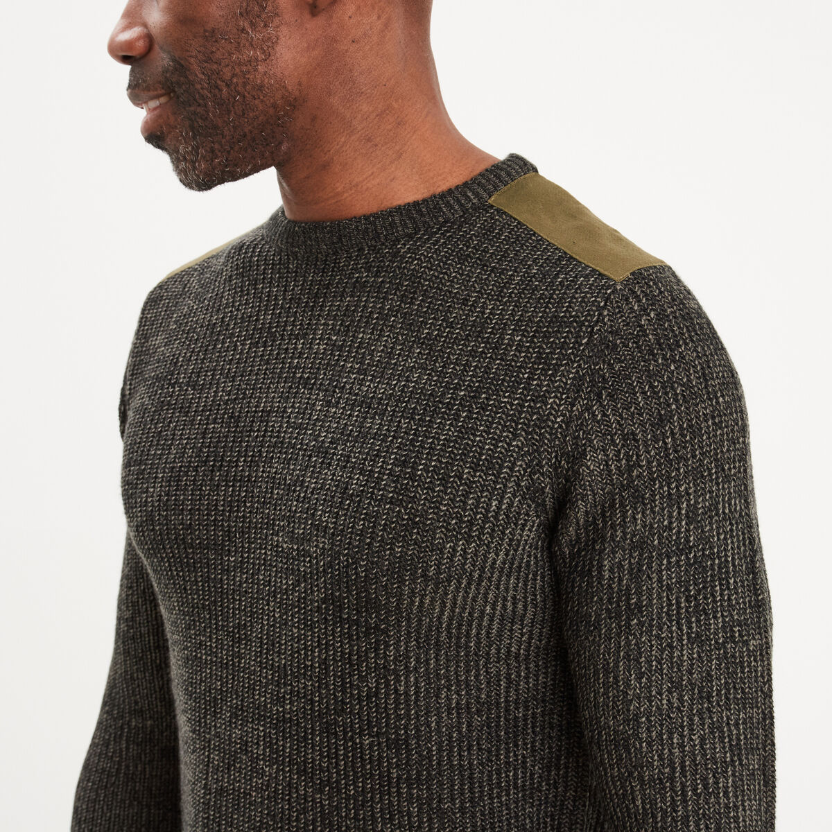 Pull col rond manches longues Liberto vert kaki homme