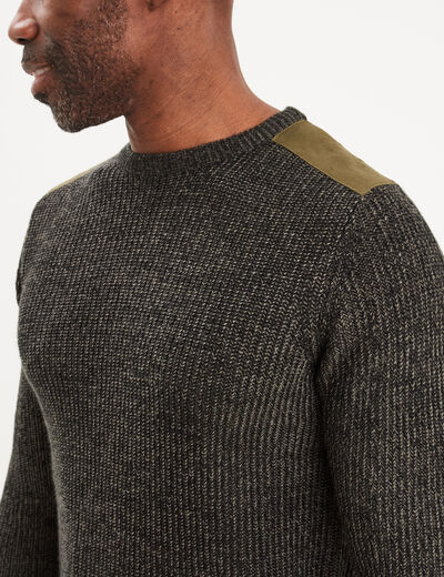 Pull col rond manches longues Liberto vert kaki homme