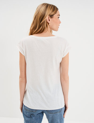 T-shirt col v poche poitrine blanc femme