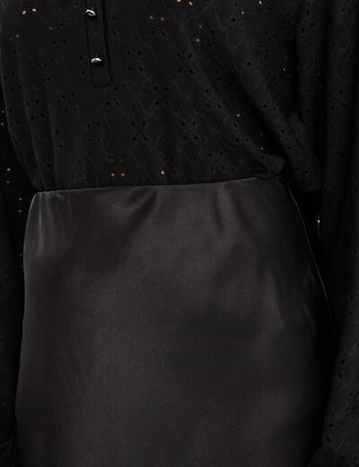 Jupe midi effet satin noir femme