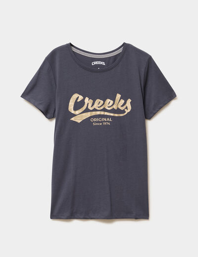 T-shirt col rond manches courtes Creeks bleu foncé femme