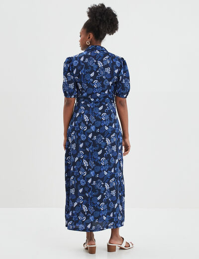 Robe longue chemise ceinturée Creeks bleu marine femme