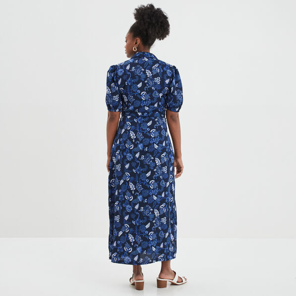 Robe longue chemise ceinturée Creeks bleu marine femme
