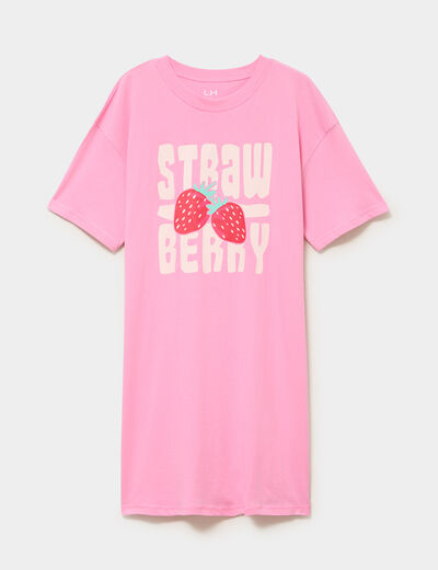 Chemise de nuit &agrave; manches courtes coton rose femme