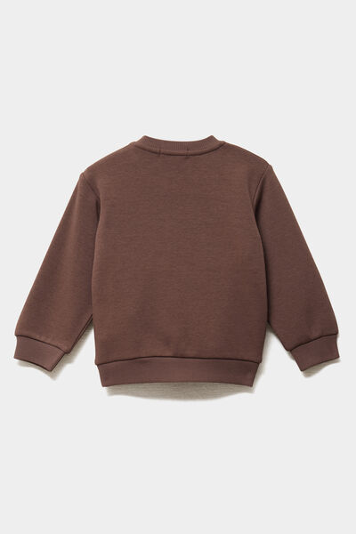 Sweat molletonn&eacute; &eacute;paule boutonn&eacute;e marron fonc&eacute; b&eacute;b&eacute; gar&ccedil;on