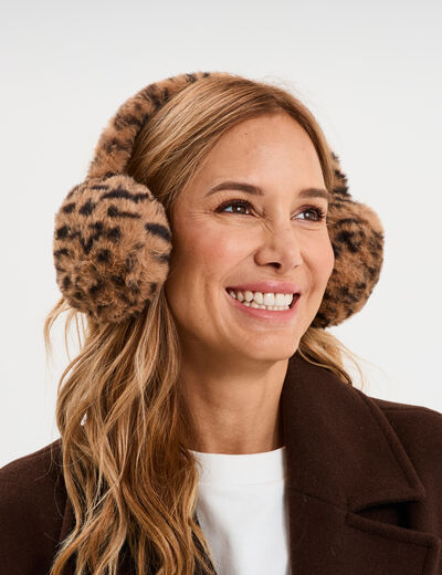 Cache-oreilles fausse fourrure camel femme