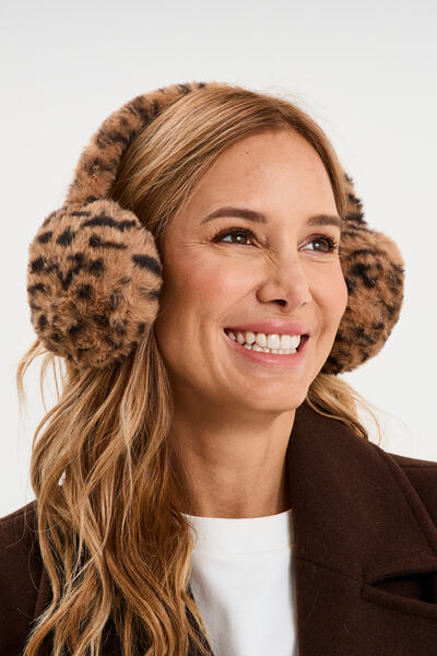 Cache-oreilles fausse fourrure camel femme