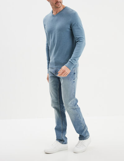 Pull jersey avec col en V gris homme