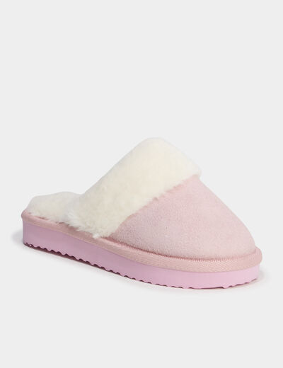 Chaussons mules fourr&eacute;s rose fille