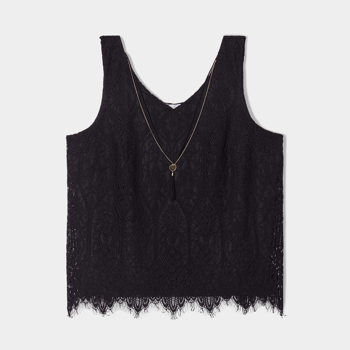 Débardeur col V avec bijoux noir femme grande taille