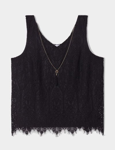 Débardeur col V avec bijoux noir femme grande taille