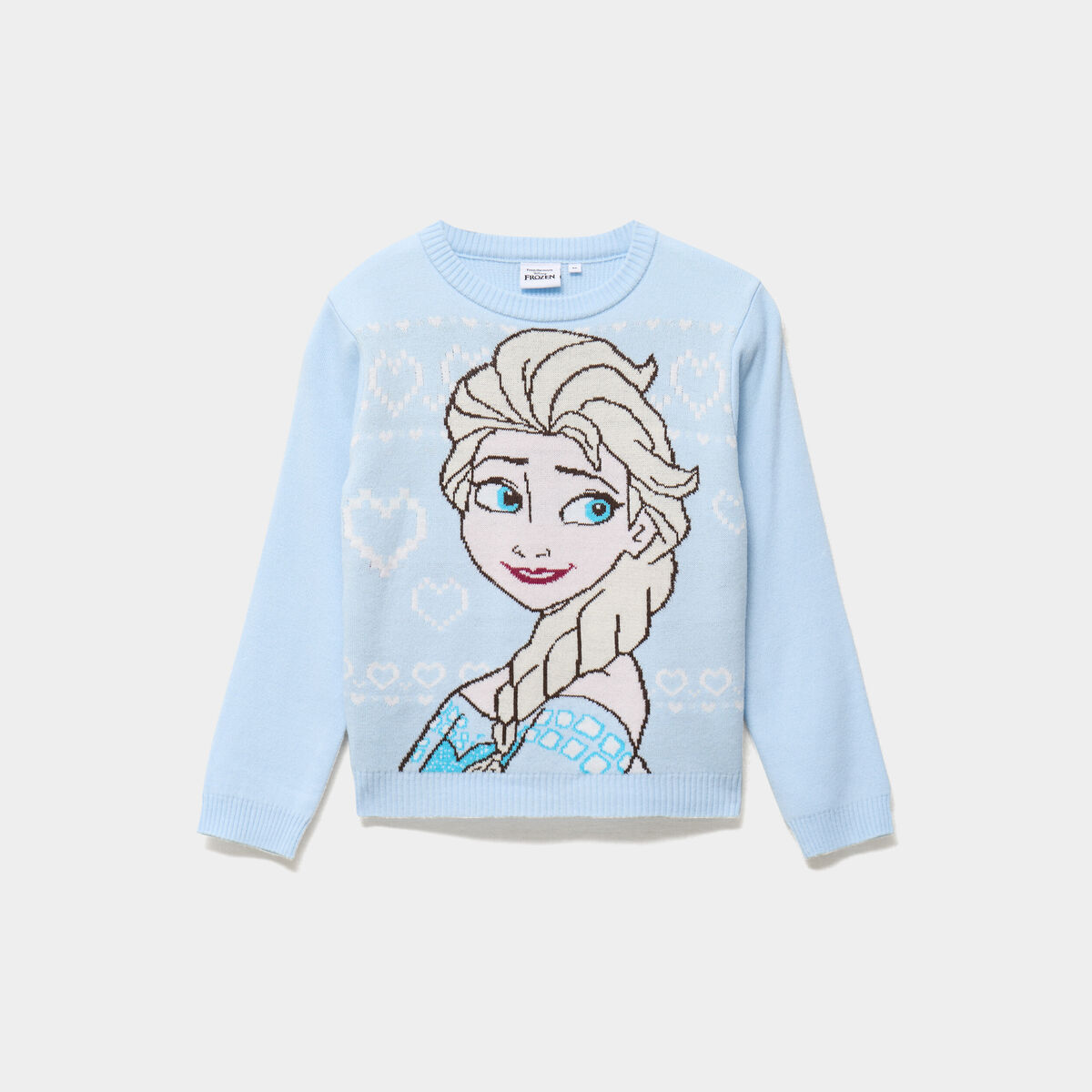 Pull col rond La reine des neiges bleu fille