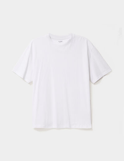 T-shirt col rond coupe relax coton &eacute;pais blanc homme
