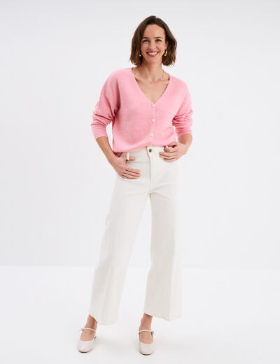 Gilet col en V manches longues rose clair femme