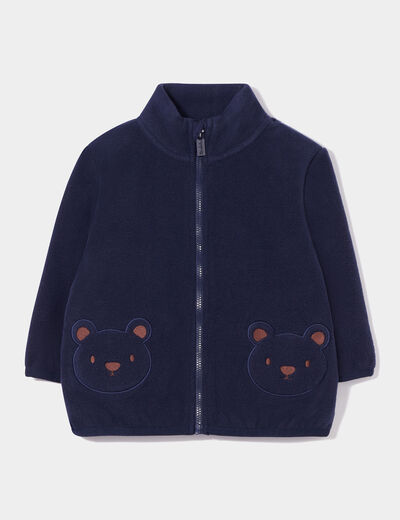 GIlet polaire zippé broderie fantaisie bleu marine bébé garçon