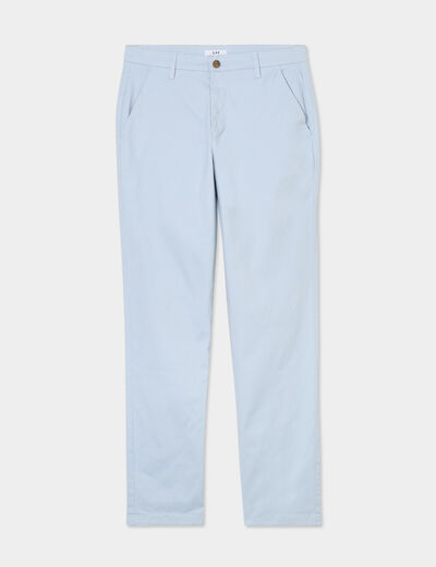 Pantalon chino droit stretch retroussé bleu ciel homme