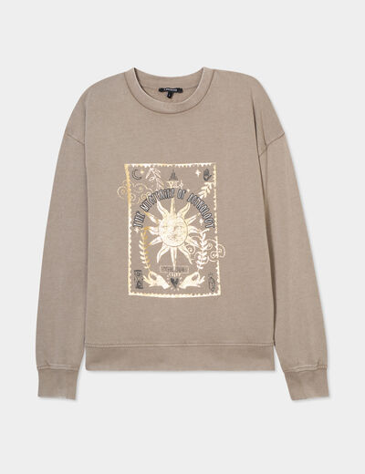Sweat col rond coton majoritaire Liberto marron foncé femme