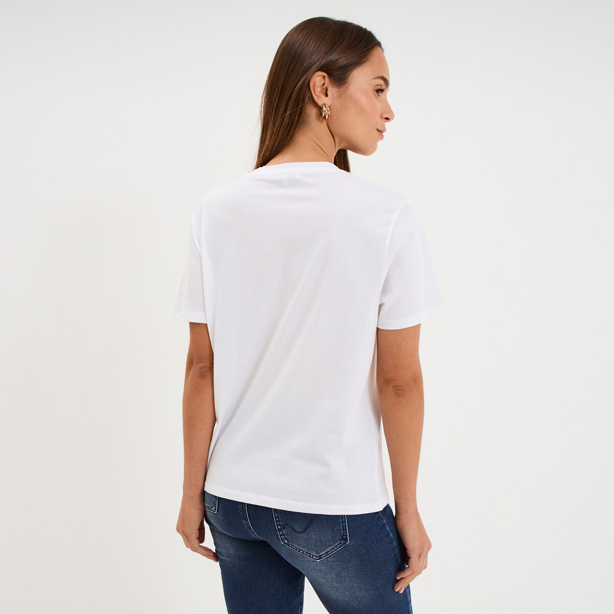 T-shirt col rond manches courtes coton blanc femme