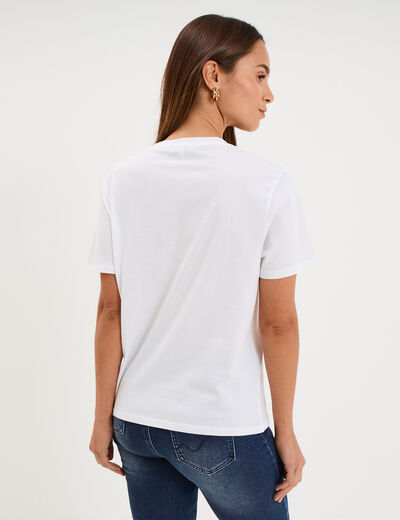 T-shirt col rond manches courtes coton blanc femme