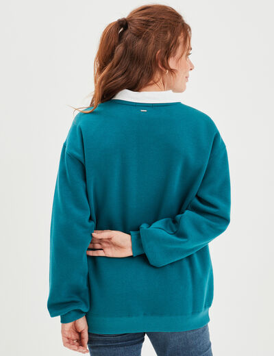 Sweat oversize printé col rond Creeks vert foncé femme