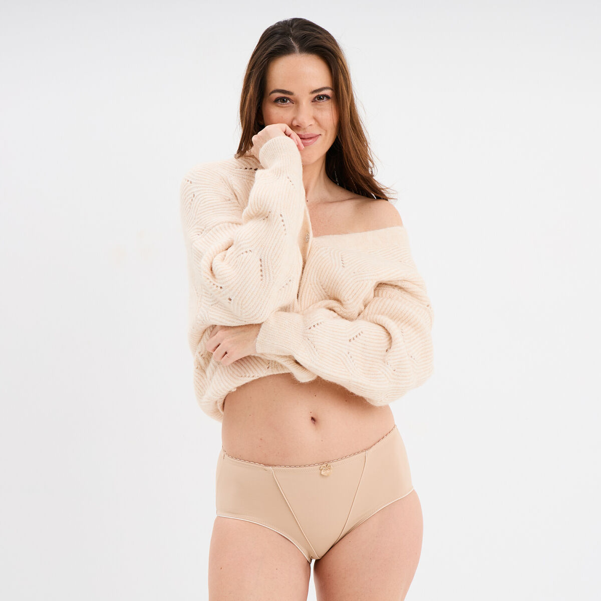 Culotte taille haute beige femme