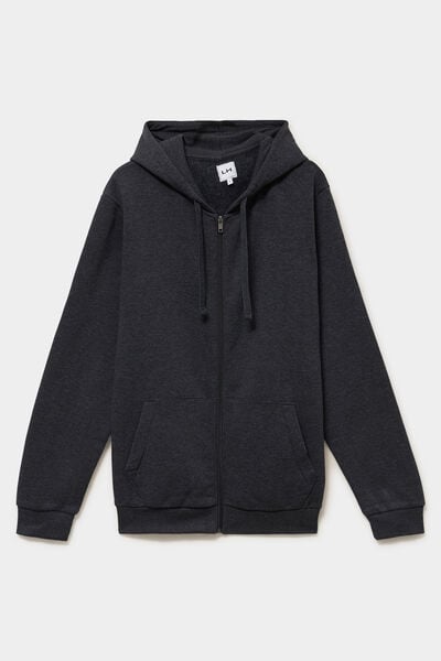 Sweat zipp&eacute; molleton &agrave; capuche gris fonc&eacute; homme