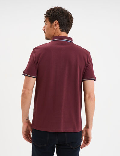 Polo manches courtes 1 poche coton prune homme
