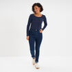 T-shirt coton col rond manches longues bleu marine femme