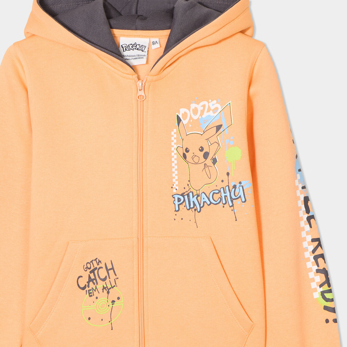 Sweat zipp&eacute; &agrave; capuche Pok&eacute;mon Pikachu rose saumon gar&ccedil;on