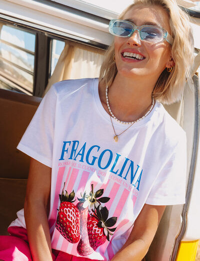 T-shirt droit avec manches courtes coton blanc femme