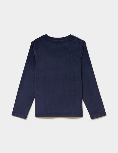 Ensemble pyjama t-shirt effet velours bleu marine gar&ccedil;on