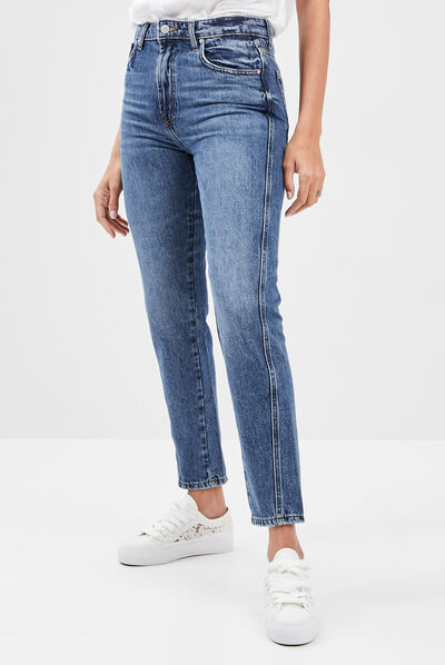 Jeans mom large denim double stone femme