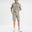 Bermuda chino &agrave; coulisse lin m&eacute;lang&eacute; vert kaki homme