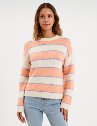 Pull col rond manches longues ecru femme