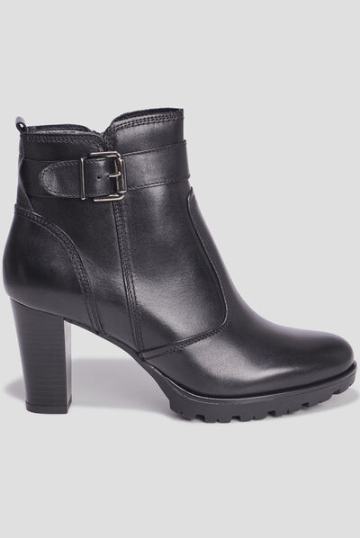 Bottines à talons avec boucles en cuir noir femme