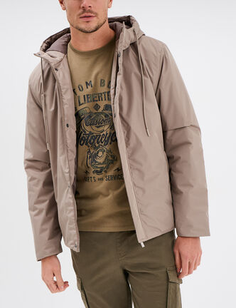 Blouson &agrave; capuche d&eacute;perlant taupe homme