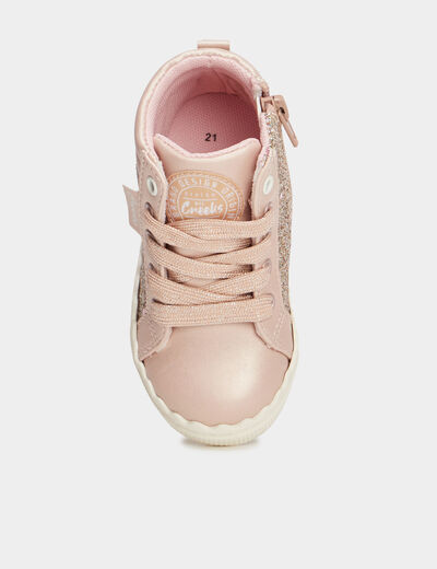 Baskets montantes zipp&eacute;es rose clair b&eacute;b&eacute; fille