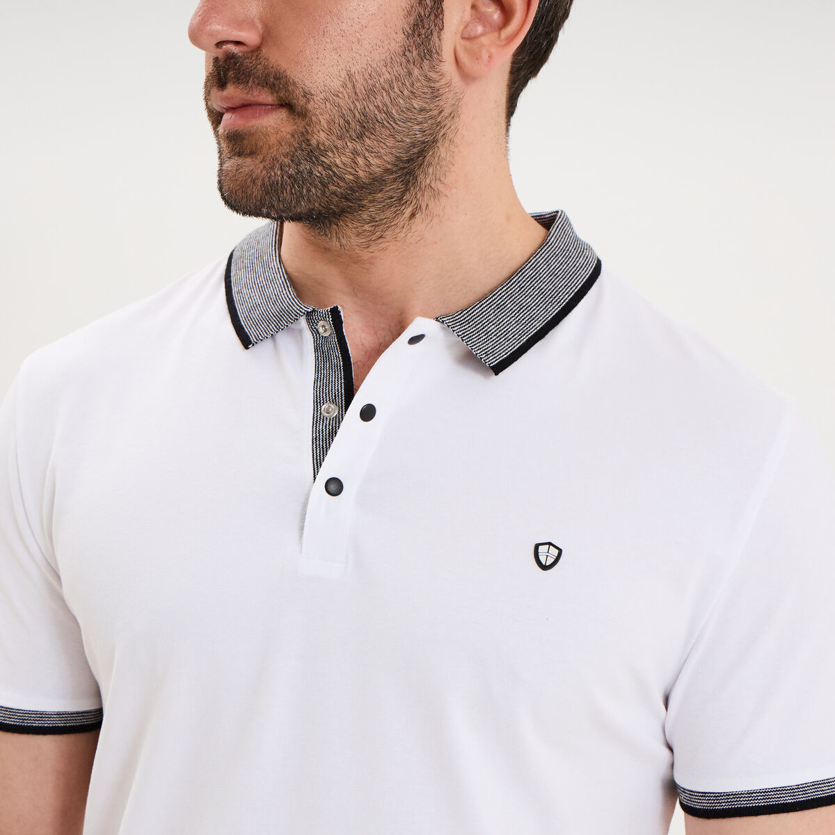 Polo slim manches courtes stretch blanc homme