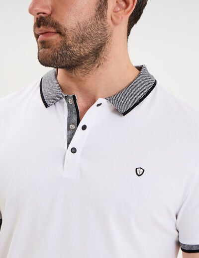 Polo slim manches courtes stretch blanc homme