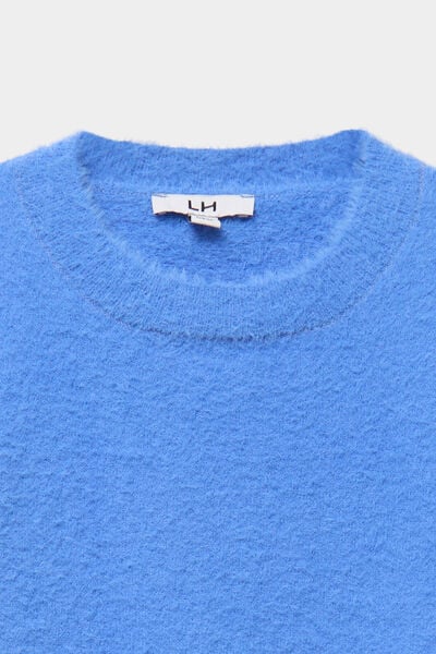 Pull mailles duveteuses manches longues bleu electrique fille